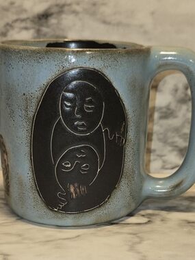 Mara Mexico Large Stoneware Coffee Mug Mother and Child 4 1/4" tall Hand Painted